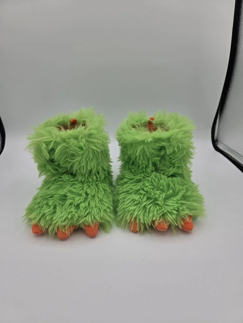 Wonder Nation Monster Faux Fur Slip-On Bootie Slippers Green/Orange Size 7-8